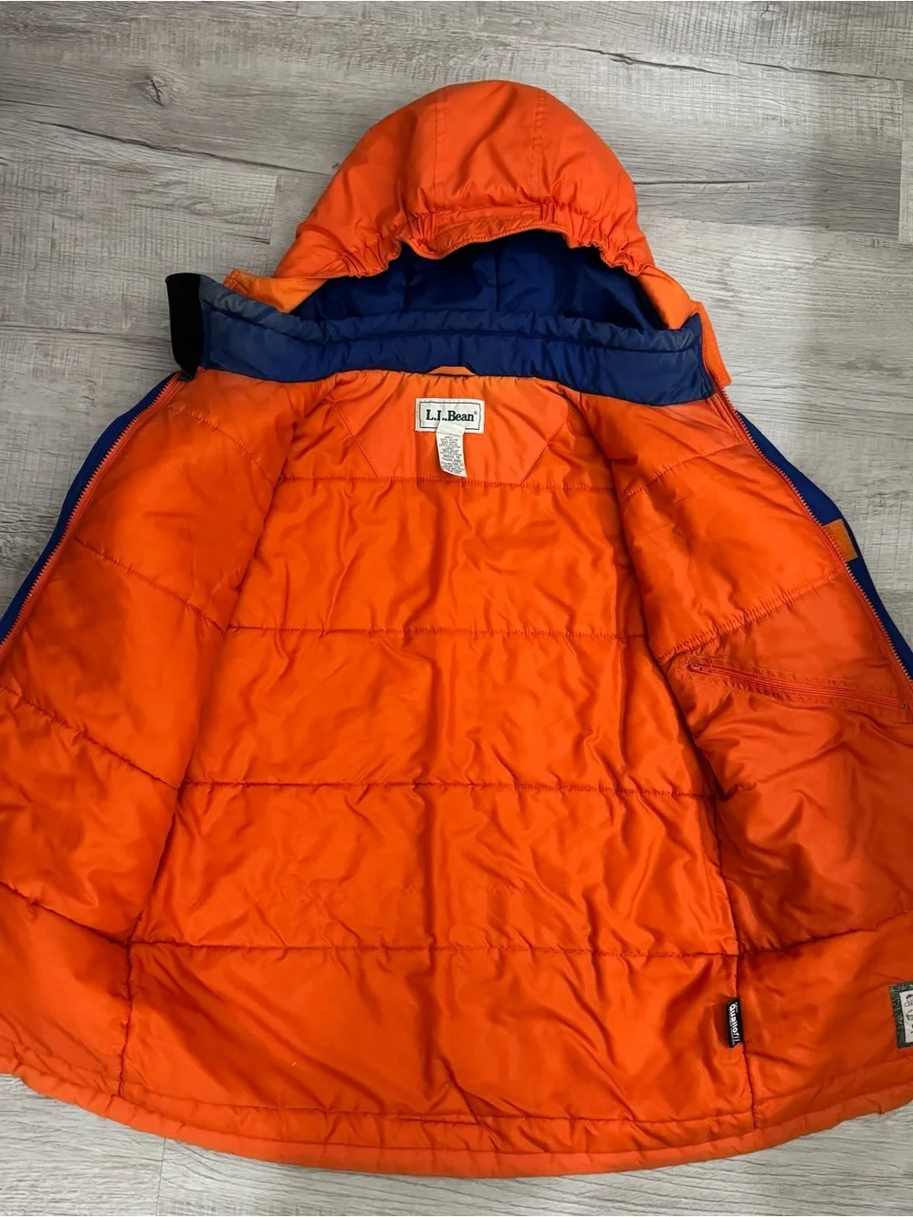 Rare Vintage L.L. Bean Kids Neon Orange , Black & Blue Ski Jacket With Hood